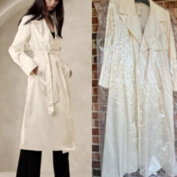 Banana Republic   NEW Maja Satin Trench Coat Iced Vanilla Ivory - Size Petite - Picture 1 of 16